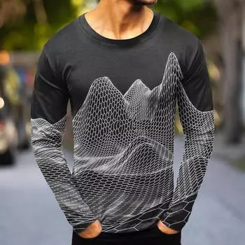 Мужская мода повседневные рубашки с круглым вырезом и длинным рукавом с принтом, топы, блузки XL