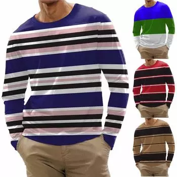 Мужская мода повседневные рубашки с круглым вырезом и длинными рукавами с принтом в полоску, топы, блузки L чёрный