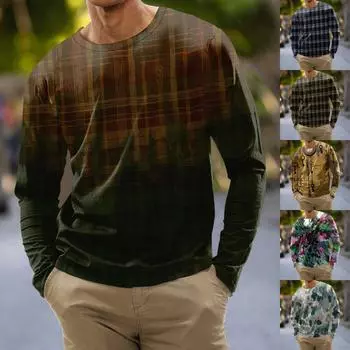 Мужская мода повседневные рубашки с круглым вырезом и длинными рукавами с принтом в полоску, топы, блузки M