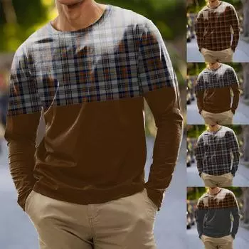 Мужская мода повседневные рубашки с круглым вырезом и длинными рукавами с принтом в полоску, топы, блузки M