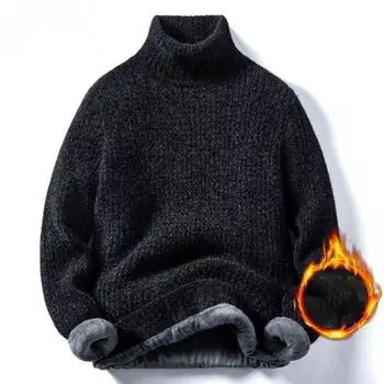 Мужская мода повседневные зимние флисовые утолщенные водолазки свитера XXXXL чёрный