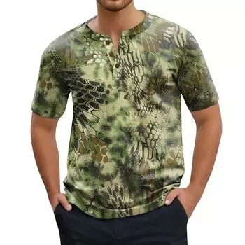 Мужская мода принтованный короткий рукав топы футболка S зелёный