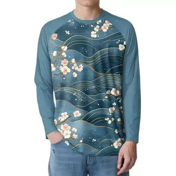 Мужская мода принтованный реглан длинный рукав спортивный топ L циан