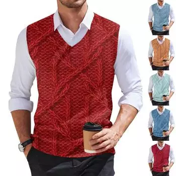 Мужская мода принтованный жилет с V-образным вырезом без рукавов трикотажный пуловер L синий