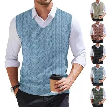 Мужская мода принтованный жилет с V-образным вырезом без рукавов трикотажный пуловер XXXXL красный