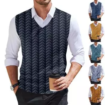 Мужская мода принтованный жилет с V-образным вырезом без рукавов трикотажный пуловер M