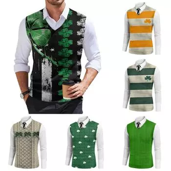 Мужская мода принтованный жилет с V-образным вырезом без рукавов трикотажный пуловер M бежевый