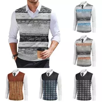 Мужская мода принтованный жилет с V-образным вырезом без рукавов трикотажный пуловер XXXL оранжевый