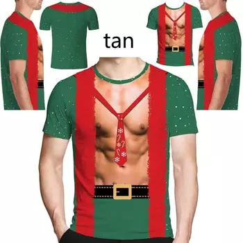 Мужская мода рождественский костюм графика 3D печать футболка индивидуальность короткий рукав круглый вырез повседневная рубашка мужчины крутые футболки топы S