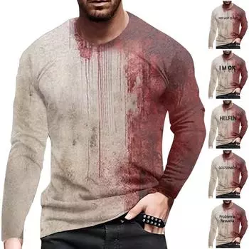 Мужская мода с длинным рукавом и круглым вырезом с принтом на Хэллоуин XXL чёрный