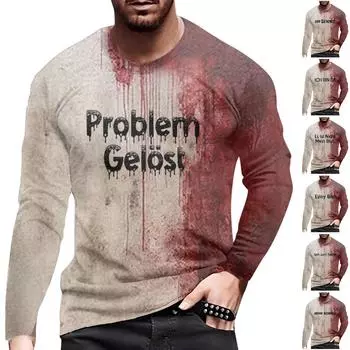 Мужская мода с длинным рукавом и круглым вырезом с принтом на Хэллоуин XXXL бежевый