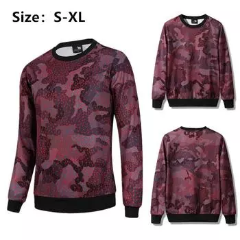 Мужская мода с камуфляжным принтом вязать пуловер с круглым вырезом и длинным рукавом свободный свитер S красный