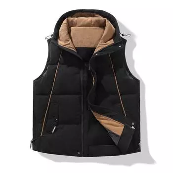 Мужская мода с капюшоном без рукавов жилет жилет с жилетом и плотной хлопковой курткой, куртка с вырезом на плечах XXXXL чёрный