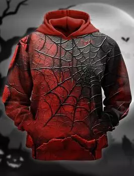 Мужская мода с капюшоном с принтом тыквы, праздничная толстовка на Хэллоуин, оранжевая толстовка с капюшоном и карманом, осенне-зимний дизайн S