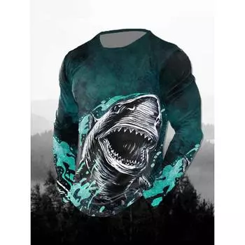 Мужская мода с принтом, круглый вырез, длинный рукав, вечеринка, осень, спорт, отдых, свитер, мужские топы с принтом 3D Shark Blue S