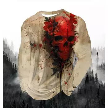 Мужская мода с принтом, круглым вырезом, длинным рукавом, для вечеринок, осенний спортивный повседневный пуловер, мужские свободные спортивные топы с принтом 3D-черепов S