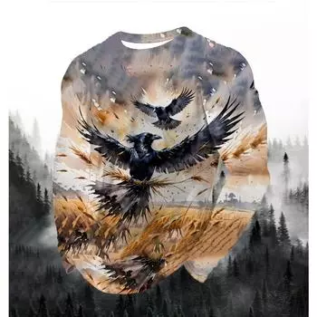 Мужская мода с принтом, круглым вырезом, длинным рукавом, для вечеринок, осенний спортивный свитер для отдыха, мужской свободный спортивный топ с принтом 3D Flying Eagle S