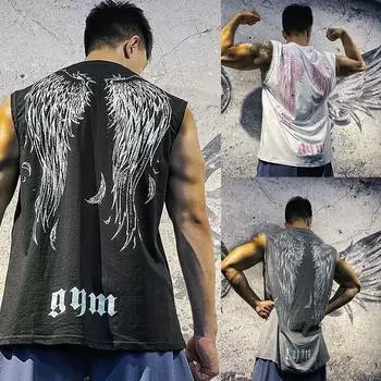 Мужская мода с принтом крыльев безрукавки Летний негабаритный спортивный мужской жилет M белый