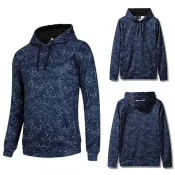 Мужская мода со звездным принтом, повседневный свитер с длинными рукавами и капюшоном, спортивный свитер S синий
