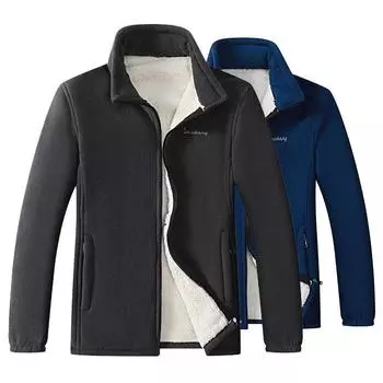 Мужская мода сплошной цвет с лацканами плюс бархатная теплая куртка из флиса зимняя уличная молния свободная повседневная пуховая куртка толстая куртка с рукавами для мужчин