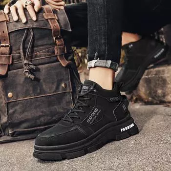 Мужская мода, средняя верхняя часть на мягкой подошве, осенние и зимние дышащие ботинки Martin, студенческая повседневная рабочая обувь, кроссовки Martin с защитой труда 39 чёрный