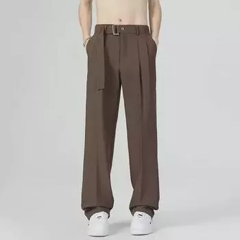 Мужская мода: Свободные широкие брюки с тонким поясом на весну и осень Small чёрный