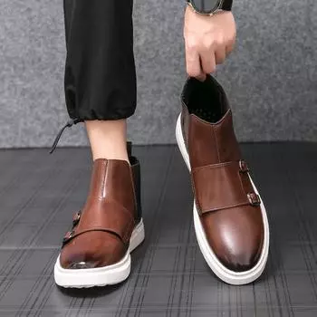 Мужская мода, тренд, повседневные, свадебные, вечерние, нарядные, из коровьей кожи, удобные, нескользящие, прочные, универсальные ботинки челси с двумя пуговицами 38 чёрный