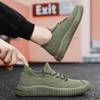 Мужская мода Удобная прогулочная обувь Студенты Мужчины Мальчики Летние беговые летающие тканые дышащие повседневные мягкие подошвы Спортивные кроссовки для спортзала 39 хаки