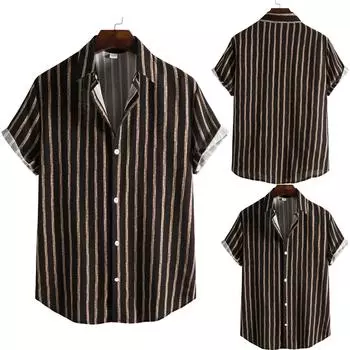 Мужская мода в этническом стиле с коротким рукавом, повседневная гавайская рубашка с принтом, блузка, футболка L коричневый