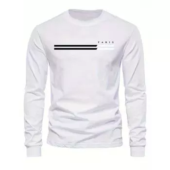 Мужская мода весна и осень повседневная футболка с длинным рукавом свободного кроя с принтом букв ПАРИЖ пуловер с круглым вырезом и длинным рукавом S