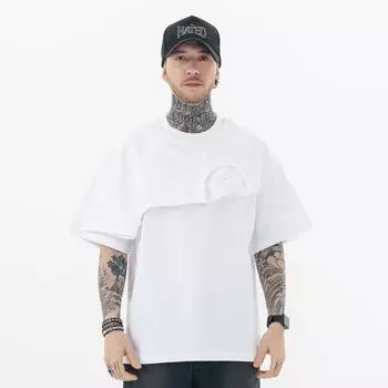 Мужская мода весна-лето свободный повседневный белый уличный стиль креативная нерегулярная поддельная футболка из двух частей с коротким рукавом M