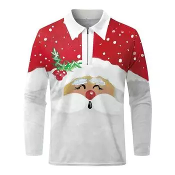 Мужская мода весна осень полиэстер поло рубашка рождественская 3D цифровая печать повседневная рубашка поло топы S