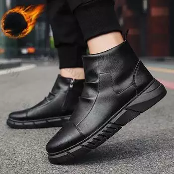 Мужская мода высокие кожаные ботильоны мужские осенне-зимние тенденции черные балетки Botas Outdoor Man удобные повседневные кроссовки 39 чёрный