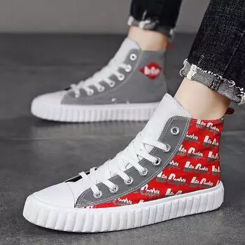 Мужская мода высокие парусиновые туфли вулканизированные туфли дышащие удобные кроссовки для бега 39 красный/белый