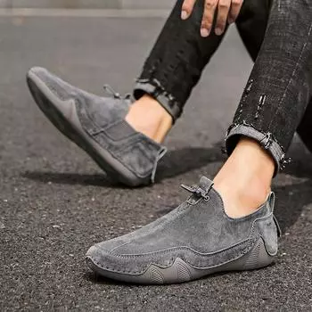 Мужская мода, высокое качество, удобная повседневная обувь для вождения, большие размеры, лоферы с эластичными отверстиями, кожаная обувь 46 серый