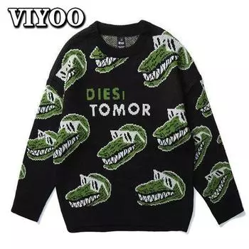 Мужская мода Y2K Американский свитер Трендовый бренд Мультфильм Крокодил Ins Японские толстовки Пара Шерстяной вязаный джемпер Пуловер Свитер 2022