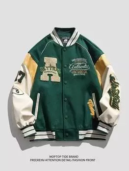 Мужская модная бейсбольная куртка из искусственной кожи - весна/осень, повседневная уличная рабочая одежда M зелёный
