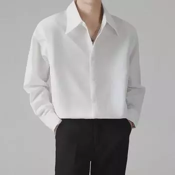 Мужская модная белая рубашка свободного кроя с длинным рукавом в корейском стиле с подплечниками на весну и осень XXL чёрный