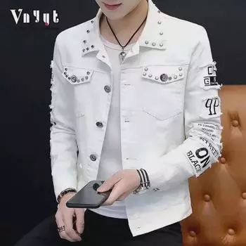 Мужская модная джинсовая куртка свободного кроя - весна/осень мода для студентов XXXL чёрный