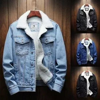 Мужская модная джинсовая куртка Зимняя теплая шерстяная джинсовая куртка Модная мужская джинсовая куртка XS-6XL M светло-синий