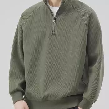 Мужская модная фактурная полосатая хлопковая толстовка с полумолнией и бархатной подкладкой 2XL серый