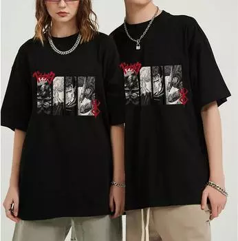 Мужская модная футболка Berserk Guts, фехтовальщик Гацу, забавные футболки с короткими рукавами и круглым вырезом, летняя одежда, топы S чёрный