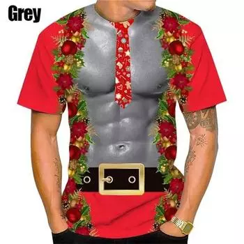 Мужская модная футболка с 3D-принтом поддельных мышц, веселая рождественская графика, короткий рукав, мужская забавная футболка Y2K, милый спортивный топ S