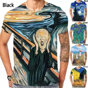 Мужская модная футболка с 3D принтом Винсента Ван Гога, трендовые повседневные элегантные футболки с круглым вырезом и рисунком художественной живописи XXL