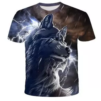 Мужская модная футболка с 3D принтом волка, повседневная спортивная футболка, мужская летняя футболка с коротким рукавом