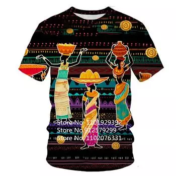 Мужская модная футболка с африканской культурой, повседневная футболка с африканским узором и крутым 3D-принтом для мужчин, футболка с коротким рукавом L красный