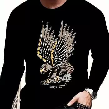 Мужская модная футболка с длинным рукавом и круглым вырезом с принтом 3D Eagle, модная графическая рубашка-пуловер, весна-осень S