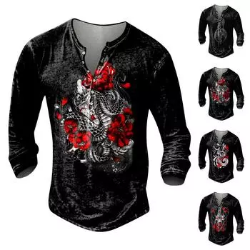 Мужская модная футболка с длинным рукавом и вышивкой, весенне-осенний пуловер с длинными рукавами и принтом, толстовка M винный