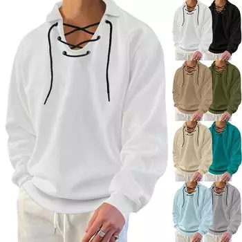 Мужская модная футболка с длинными рукавами и завязкой на шее L