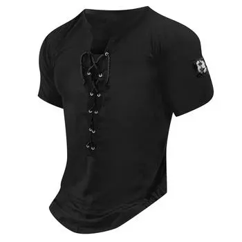 Мужская модная футболка с коротким рукавом и вышивкой с коротким рукавом и принтом на весну и лето L чёрный